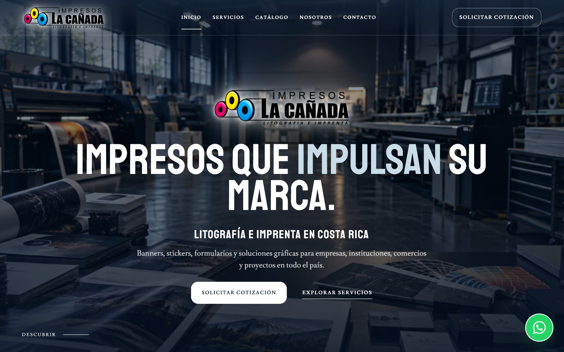 Captura del sitio en desarrollo de Impresos La Cañada